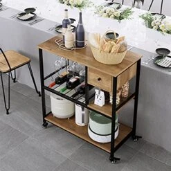 URKNO Bar Cart For Home, Mobile Kitchen Baker's Rack With Drawer, Industrial Wine Cart Microwave Stands With Wine Rack, Glass Holder, Hooks, Rustic Brown 11 URKNO Bar Cart For Home, Mobile Kitchen Baker's Rack With Drawer, Industrial Wine Cart Microwave Stands With Wine Rack, Glass Holder, Hooks, Rustic Brown -Amazon Store 51h0noqOT4L