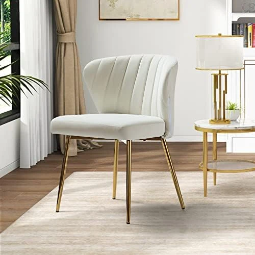 HULALA HOME Velvet Dining Chairs, Modern Small Armless Accent Chair With Gold Metal Legs, Living Room Upholstered Cute Side Chair, Elegant Tufted Back Vanity Chair For Bedroom/Beauty Room-Ivory 12 HULALA HOME Velvet Dining Chairs, Modern Small Armless Accent Chair With Gold Metal Legs, Living Room Upholstered Cute Side Chair, Elegant Tufted Back Vanity Chair For Bedroom/Beauty Room-Ivory - Image 10