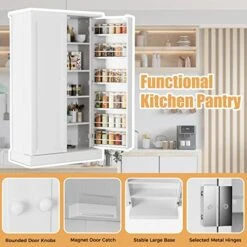 JEROAL Wooden Pantry Cabinet, Kitchen Storage Pantry Cabinet Organizer, Dining Room Entryway Floor Farmhouse Storage Cabinet With Doors And Shelves, White -Amazon Store 51hBUgGqMiL