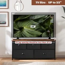 PRAISUN Larger 47.2''W Bedroom Dresser With 5 Drawers, TV Stand With Storage, For 55 Inch TV, Wide Chest Dresser, Fabric Dresser, For Closet, Nursery, Living Room, Hallway - Black -Amazon Store 51hDuNmuU1L