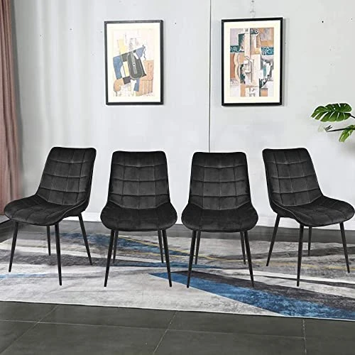 Payeel Upholstered Velvet Dining Chairs Set Of 4 Modern Tufted Dining Side Chairs W/Metal Legs Modern Cushion Seats And Back For Living Kitchen, Vanity, And Waiting Room(Black) 4 Payeel Upholstered Velvet Dining Chairs Set Of 4 Modern Tufted Dining Side Chairs W/Metal Legs Modern Cushion Seats And Back For Living Kitchen, Vanity, And Waiting Room(Black) - Image 2
