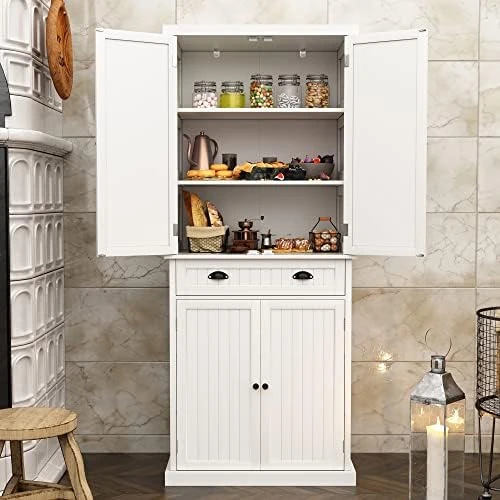HLR Freestanding Kitchen Pantry Storage Cabinet With Adjustable Shelves, Black Pantry Cabinet For Kitchen, Living Room And Dining Room,White 11 HLR Freestanding Kitchen Pantry Storage Cabinet With Adjustable Shelves, Black Pantry Cabinet For Kitchen, Living Room And Dining Room,White - Image 9