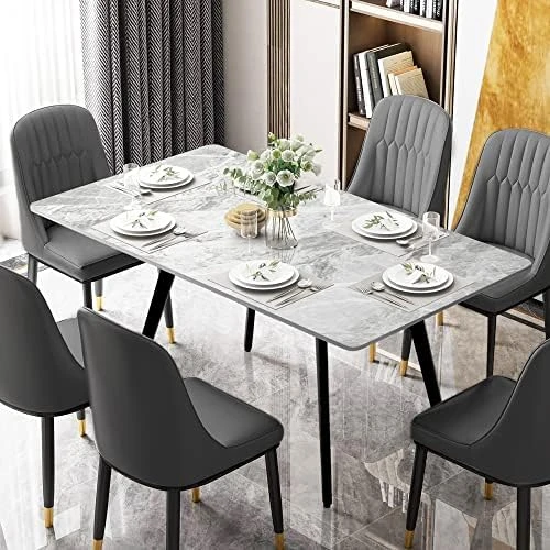 KithKasa Modern Dining Table With Sintered Stone Tabletop And Black Metal Legs For 6, 55 Inch Rectangle Kitchen Table For Dining Room Restaurants Living Room White(Table Only) 9 KithKasa Modern Dining Table With Sintered Stone Tabletop And Black Metal Legs For 6, 55 Inch Rectangle Kitchen Table For Dining Room Restaurants Living Room White(Table Only) - Image 7