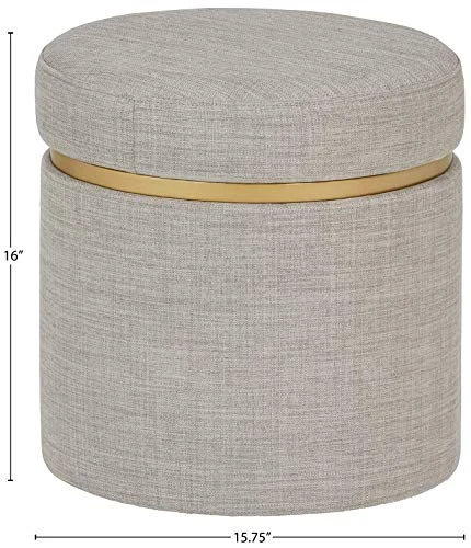Amazon Brand – Rivet Asher Round Upholstered Storage Ottoman, 15.75"W, Light Grey 5 Amazon Brand – Rivet Asher Round Upholstered Storage Ottoman, 15.75"W, Light Grey - Image 3