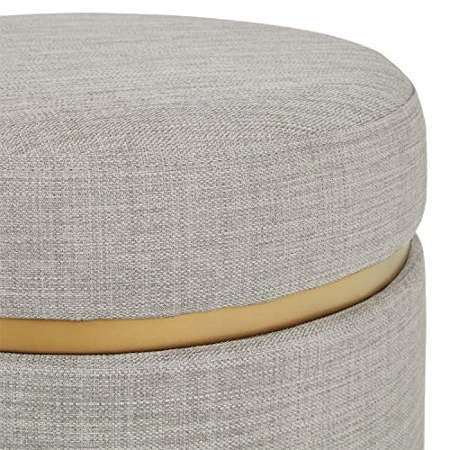 Amazon Brand – Rivet Asher Round Upholstered Storage Ottoman, 15.75"W, Light Grey 6 Amazon Brand – Rivet Asher Round Upholstered Storage Ottoman, 15.75"W, Light Grey - Image 4