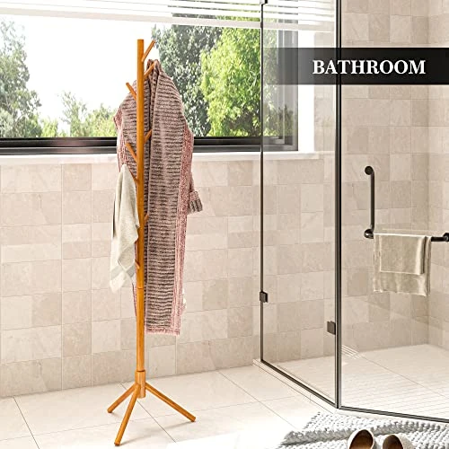 NicQliear Wooden Freestanding Coat Rack With 9 Hooks, Adjustable Coat Rack Stand 69.3" To Hang Clothes/Bags/Hats, Standing Coat Tree Perfect For Bedroom/Entryway/Hallway, Easy Assembly, Brown 7 NicQliear Wooden Freestanding Coat Rack With 9 Hooks, Adjustable Coat Rack Stand 69.3" To Hang Clothes/Bags/Hats, Standing Coat Tree Perfect For Bedroom/Entryway/Hallway, Easy Assembly, Brown - Image 5