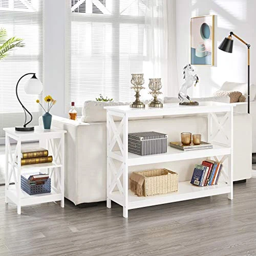 Topeakmart 42 Inch Long Console Sofa Table X Design Narrow Entryway Hallway Table W/ 3 Storage Shelves For Living Room, White 4 Topeakmart 42 Inch Long Console Sofa Table X Design Narrow Entryway Hallway Table W/ 3 Storage Shelves For Living Room, White - Image 2