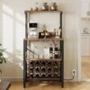 YITAHOME Wine Rack Table With Power Outlet, Freestanding Floor Liquor Cabinet With Bottle Shelf And Glass Holder, Bakers Rack With Wine Storage And Hook, Wine Bar For Home Kitchen, Dining Room