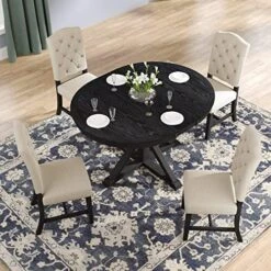 P PURLOVE Round Extendable Dining Table Set For 4 Persons, 5 Piece Round Kitchen Table Set With Extendable Table And 4 Upholstered Dining Chairs for Kitchen Dining Room -Amazon Store 51hTlWYK sL. AC