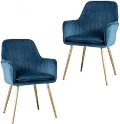 Ceedment Modern Living Dining Room Accent Arm Chairs Club Guest With Gold Metal Legs (2, Blue)