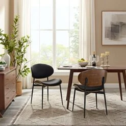 Art Leon Dining Chairs Set Of 4, Walnut Bentwood, Mid Century Modern Chair, Black Faux Leather Kitchen Dining Room Chairs With Metal Legs, Accent Chairs For Bedroom -Amazon Store 51hdKehmwsL
