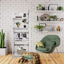 ECOMEX 4-Tier Ladder Shelf,Ladder Bookshelf Plant Ladder Stand Indoor, Wood Ladder Shelf Folding Plant Shelf Decorative Flowerpot Stand Rustic Ladder Shelves For Living Room, Bedroom,Office (White)