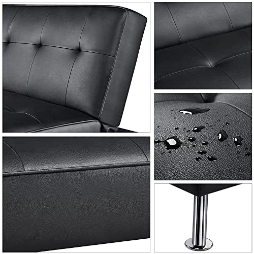 SAZAK Convertible Black Faux Leather Futon Sofa Bed, Black 8 SAZAK Convertible Black Faux Leather Futon Sofa Bed, Black - Image 6