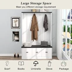 LOVMOR Entryway Hall Tree, Coat Rack With 3 Large Drawers, Entryway Bench, Storage Bench With 4 Hooks, 3-in-1 Design, Bench With Coat Rack For Entryway, Hallway, White 12 LOVMOR Entryway Hall Tree, Coat Rack With 3 Large Drawers, Entryway Bench, Storage Bench With 4 Hooks, 3-in-1 Design, Bench With Coat Rack For Entryway, Hallway, White -Amazon Store 51hw5kfk9IL