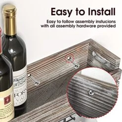 JACKCUBE Design Wine Rack Wall Mounted With Wine Glass Shelf (Wood & Metal) - Hold Up To 7 Wine Bottles & 10 Stemware Glasses - MK566A -Amazon Store 51hxJRkanOL