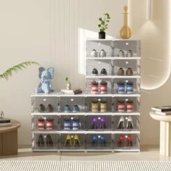 TIDYAVE Shoe Storage Boxes, Assembly-Free Clear Solid Plastic 3 Tier Foldable Shoe Organizer Bins For Closet Space Saving Stackable Shoe Rack Sneaker Container Holder (13.58”x 10.03”x 7.79”) 10 TIDYAVE Shoe Storage Boxes, Assembly-Free Clear Solid Plastic 3 Tier Foldable Shoe Organizer Bins For Closet Space Saving Stackable Shoe Rack Sneaker Container Holder (13.58”x 10.03”x 7.79”) -Amazon Store 51i1yDguAuL