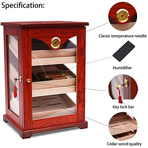 Cigar Cabinet Humidifier Cabinet Spanish Solid Fir Double Low Glass Top Premium Design Large Humidifier Cabinet, 19.3 * 13.14 * 11.4 Inches Can Be Placed In The Living Room 80-150. 4 Cigar Cabinet Humidifier Cabinet Spanish Solid Fir Double Low Glass Top Premium Design Large Humidifier Cabinet, 19.3 * 13.14 * 11.4 Inches Can Be Placed In The Living Room 80-150. - Image 2