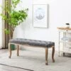 WINGBO 44" Rectangular Tufted Ottoman Bench Seat, Birch Frame & Carved Rubber Wood Legs & Faded Wood Finish, French Style Home Furniture For Entryway Foyer Mudroom Bedroom End Of Bed, Grey -Amazon Store 51i7o5HWU4L