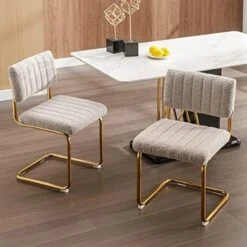 Zesthouse Mid-Century Modern Dining Chairs With Gold Metal Base, Accent Armless Kitchen Chairs With Channel Tufting, Upholstered Boucle Fabric Side Chairs, Set Of 2, Grey Khaki 12 Zesthouse Mid-Century Modern Dining Chairs With Gold Metal Base, Accent Armless Kitchen Chairs With Channel Tufting, Upholstered Boucle Fabric Side Chairs, Set Of 2, Grey Khaki -Amazon Store 51iFiaD3HzL. AC