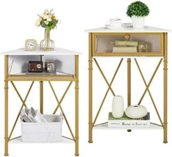 VECELO Cabinet/Table, 3-Tier Display Shelves With Protection Door, Metal Frame Storage Shelf Organizer For Small Space, Living Room, Kitchen, Bathroom, Set Of 2, Gold+Black -Amazon Store 51iGMGXNoqL. AC