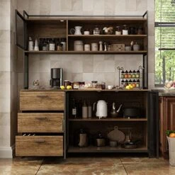 DiDuGo Kitchen Hutch Storage Cabinet With Drawers & Iron Doors, Kitchen Pantry Kitchen Buffet Cabinet With Metal Frame, For Hallway Deep Walnut (59”W X 15.7”D X 68.5”H) -Amazon Store 51iK3s8TfML