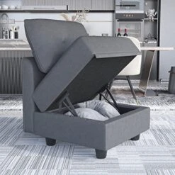 LLappuil Modular Sofa Middle Module With Storage For Customizable Sectional Sofa, Couch Accent Armless Chair, Modern Faux Leather Fabric (Dark Grey) -Amazon Store 51iRSDH7OPL