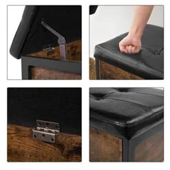 HOOBRO Industrial Storage Bench, End Of Bed Storage Bench, Entryway Bench With Shoe Shelf, Flip Top Toy Box Storage Chest, Bed End Stool For Bedroom, Entryway, Hallway Brown And Black BF98CW01G1 -Amazon Store 51iRjeQvabL