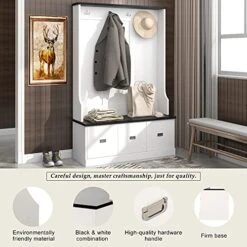LOVMOR Entryway Hall Tree, Coat Rack With 3 Large Drawers, Entryway Bench, Storage Bench With 4 Hooks, 3-in-1 Design, Bench With Coat Rack For Entryway, Hallway, White 10 LOVMOR Entryway Hall Tree, Coat Rack With 3 Large Drawers, Entryway Bench, Storage Bench With 4 Hooks, 3-in-1 Design, Bench With Coat Rack For Entryway, Hallway, White -Amazon Store 51iT6Vy9ThL