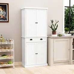 HLR 72" Freestanding Kitchen Pantry Storage Cabinet With Doors And Adjustable Shelves, Pantry Cupboard Cabinet For Kitchen, Bathroom Or Hallway, White -Amazon Store 51iT8LdcPyL