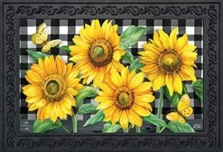 Briarwood Lane Checkered Sunflowers Summer Doormat Everyday Floral Indoor Outdoor 30" X 18"