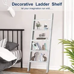 Natsukage Blanket Ladder Rustic Wooden Ladder Farmhouse Blanket Ladder Decorative Ladder Shelf For Living Room Bathroom Bedroom Wall Leaning Ladder Shelf Stand (63" X 22", Whitewashed) -Amazon Store 51iZ9xcwAgL