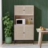 Yechen Storage Cabinet With Natural Handmade Rattan Wicker Doors, Freestanding Sideboard With Large Countertop, Kitchen Buffet (Natural Color)