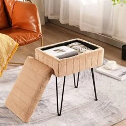 CUYOCA Vanity Stool Ottoman With Storage Bench, Faux Fur Stool For Vanity With Metal Legs, Makeup Chair Vanity Stool For Bedroom Living Room, White -Amazon Store 51idl9 kjL. AC