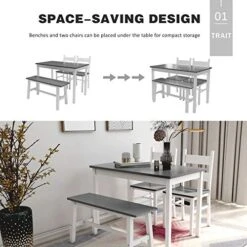 Mecor 4-Piece Kitchen Dining Table Set, Modern Solid Wood Table W/ 2 Chairs And Bench For Home Kitchen Dining Room Furniture, Grey 10 Mecor 4-Piece Kitchen Dining Table Set, Modern Solid Wood Table W/ 2 Chairs And Bench For Home Kitchen Dining Room Furniture, Grey -Amazon Store 51idyhEZPUL