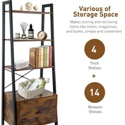 Babion Ladder Shelf, 4-Tier Ladder Bookshelf With Storage Cabinet, Rustic Brown Bookcase With Shelves, Storage Rack Plant Stand For Home, Bedroom, Office, 24 X 16 X 67.5 Inch (Wooden Doors) -Amazon Store 51igIZnHtxL