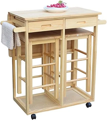 ANTSKU 3Pcs Drop Leaf Table, Rolling Kitchen Tables For Small Spaces, Space Saving Dining Table Set For 2, Natural 9 ANTSKU 3Pcs Drop Leaf Table, Rolling Kitchen Tables For Small Spaces, Space Saving Dining Table Set For 2, Natural - Image 7