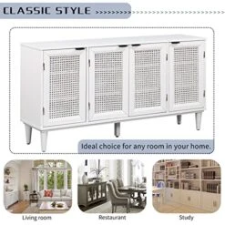 Bellemave Buffet Cabinet With 4 Rattan Doors Large Freestanding Sideboard Storage Cabinet Entryway Console Table For Living Room, Kitchen Dining Room, Entryway, White -Amazon Store 51inLCJGEXL
