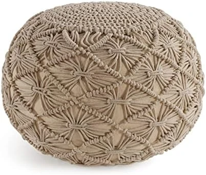 Pouf Ottoman - Hand Knitted Macrame Ottoman Pouf, Large Pouf Ottoman Foot Rest For Couch, 100% Cotton Cord, Poufs For Living Room, Floor Pouf Ottoman - 20 Diameter X 14 Height - Pure Natural 7 Pouf Ottoman - Hand Knitted Macrame Ottoman Pouf, Large Pouf Ottoman Foot Rest For Couch, 100% Cotton Cord, Poufs For Living Room, Floor Pouf Ottoman - 20 Diameter X 14 Height - Pure Natural - Image 5