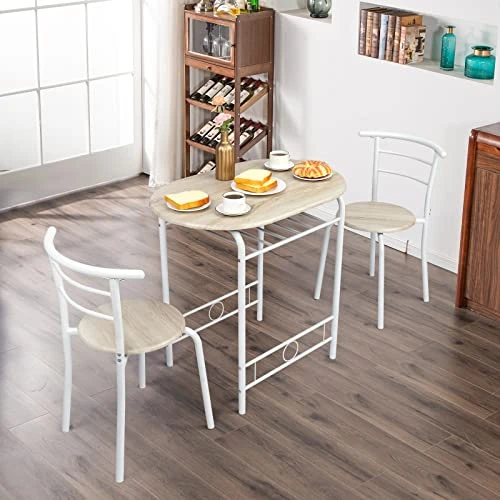 Bonnlo 3 Piece Dining Set, Small Kitchen Table Set For 2, Breakfast Table Set, Kitchen Small Table And Chairs For Small Space/Dining Room/Apartment, Metal Frame, Wine Rack, White&Light Oak 5 Bonnlo 3 Piece Dining Set, Small Kitchen Table Set For 2, Breakfast Table Set, Kitchen Small Table And Chairs For Small Space/Dining Room/Apartment, Metal Frame, Wine Rack, White&Light Oak - Image 3
