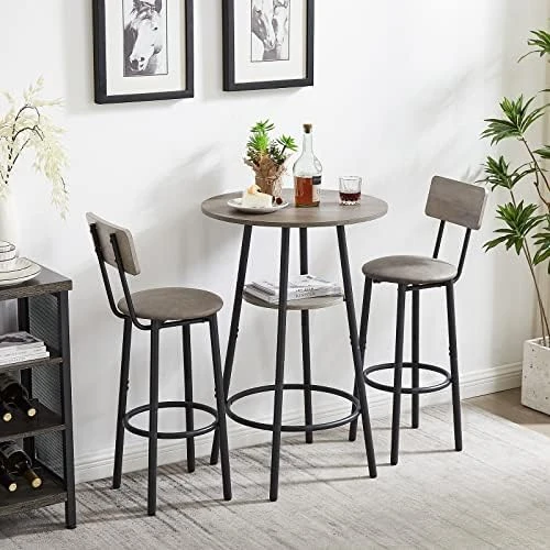 LUCKHAO Bar Table And Chairs Set For 2, 3 Piece Bistro Pub Table With 2 Stools,PU Upholstered Counter Height Dining Table And Chairs Set For Kitchen,Living Room,Bar,Small Spaces (Rectangular Grey) 8 LUCKHAO Bar Table And Chairs Set For 2, 3 Piece Bistro Pub Table With 2 Stools,PU Upholstered Counter Height Dining Table And Chairs Set For Kitchen,Living Room,Bar,Small Spaces (Rectangular Grey) - Image 6