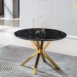 Pvillez White Marble Dining Table For 8-10 Person, 78" Rectangle Marble Top Dining Table With O Shape Gold Stainless Steel Pedestal Base,Mid Century Modern Dining Table For Kitchen Dining Room Dinner -Amazon Store 51itdbTkySL. AC