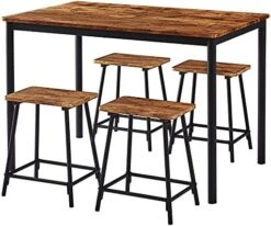 VECELO 3-Piece Bar Table Set, Round Tabletop & Chair For Kitchen Dining Room Breakfast, Built-in Wine Rack, Space Saving[X-Large], 33.46" Length X 23.6" Width, Black And Natural -Amazon Store 51j 66V9glL. AC 1