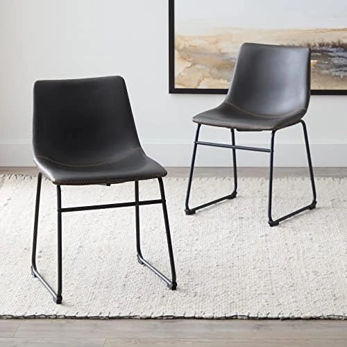 Edenbrook Kingston Metal Frame, Armless Dining Chairs - Set Of Two - Brown Faux Leather Chair 9 Edenbrook Kingston Metal Frame, Armless Dining Chairs - Set Of Two - Brown Faux Leather Chair - Image 7