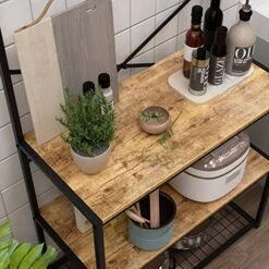 Soges Kitchen Baker's Rack Utility Storage Shelf Microwave Stand Cart With Side Hooks, Adjustable Feet, Kitchen Standing Rack 3-Tier Shelves For Baker, Rack, Spice Rack Organizer (Rustic Brown) -Amazon Store 51j1MALW4NL