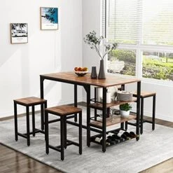 Rxicdeo Dining Table Set For 4, Kitchen Table Set With 1 Bench And 2 Chairs, Dining Room Table With Wine Rack And Storage Shelf, Breakfast Table Space-Saving Dinette For Kitchen, Dining Room (Black) -Amazon Store 51j2rRBcfRL. AC
