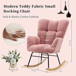 NIOIIKIT Nursery Rocking Chair Teddy Upholstered Glider Rocker Rocking Accent Chair Padded Seat With High Backrest Armchair Comfy Side Chair For Living Room Bedroom Offices (Pink Teddy) 19 NIOIIKIT Nursery Rocking Chair Teddy Upholstered Glider Rocker Rocking Accent Chair Padded Seat With High Backrest Armchair Comfy Side Chair For Living Room Bedroom Offices (Pink Teddy) -Amazon Store 51j4AUpnqUL