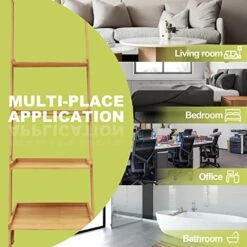 BIGTREE Ladder Shelf, Decorative 4-Tier Ladder Bookshelf, Storage Rack Shelves Wall Leaning Shelf, Free Standing Plant Flower Stand, Multifunctional Bookcase, For Living Room, Kitchen, Office -Amazon Store 51j7icoxSyL