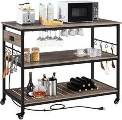 Yaheetech Kitchen Island With Power Outlet, Rolling Kitchen Cart With Wine Rack & Glass Holder & Hooks, Coffee Station Microwave Stand Wine Rack Table For Kitchen/Dinning Room, Rustic Brown -Amazon Store 51j7nwPmoTL. AC