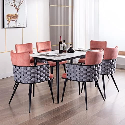 BFZ Mid-Century Modern Dining Chairs Set Of 4, Handmade Woven Kitchen Chairs, Suede Fabric Dining Chairs With Metal Legs For Kitchen, Dining Room, Living Room 13 BFZ Mid-Century Modern Dining Chairs Set Of 4, Handmade Woven Kitchen Chairs, Suede Fabric Dining Chairs With Metal Legs For Kitchen, Dining Room, Living Room - Image 11