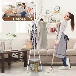MULSH Standing Coat Rack Hat Hanger Coat Rack Hooks Coat Rack Hall Tree Entryway Standing Hat Jacket Coat Hanger Rack In White,17.72" W X 17.72" D X 73.46" H -Amazon Store 51j9JJJubPL